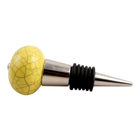 Yellow Black Crackle Ceramic Wine Stopper